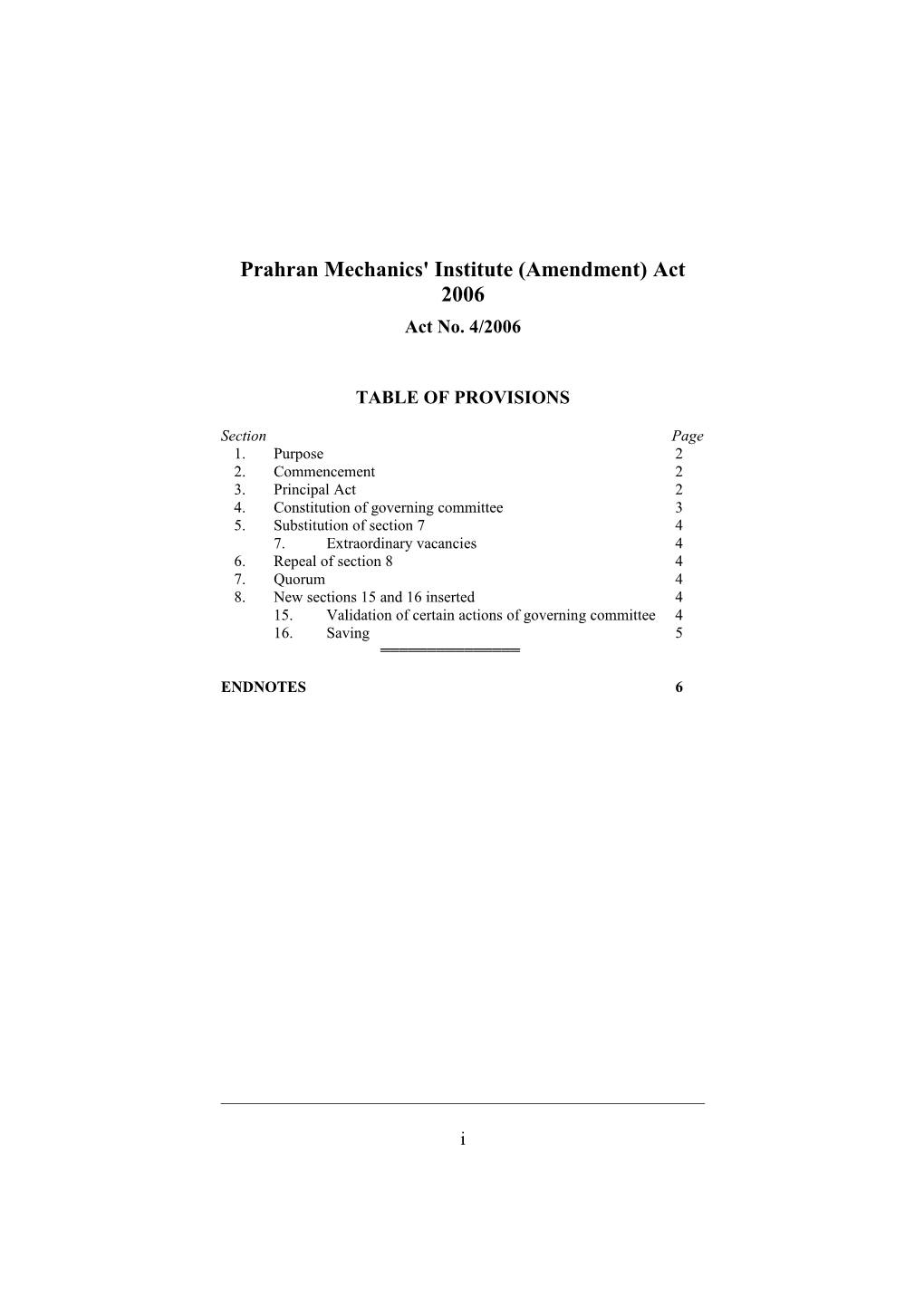Prahran Mechanics' Institute (Amendment) Act 2006