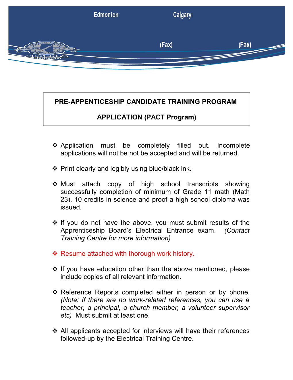 Pre-Appenticeship Candidate Training Program
