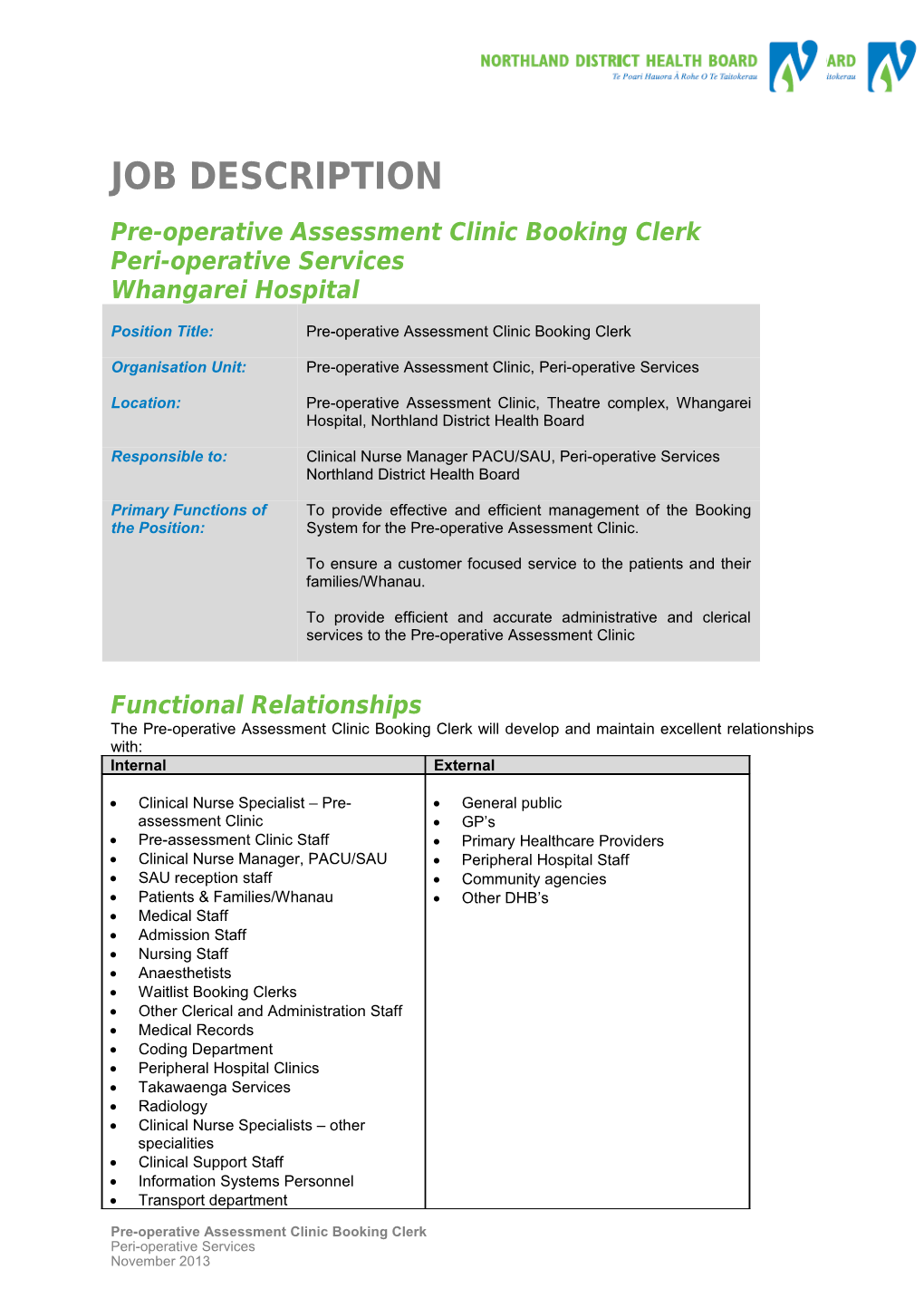 Pre-Operative Assessment Clinic Booking Clerk