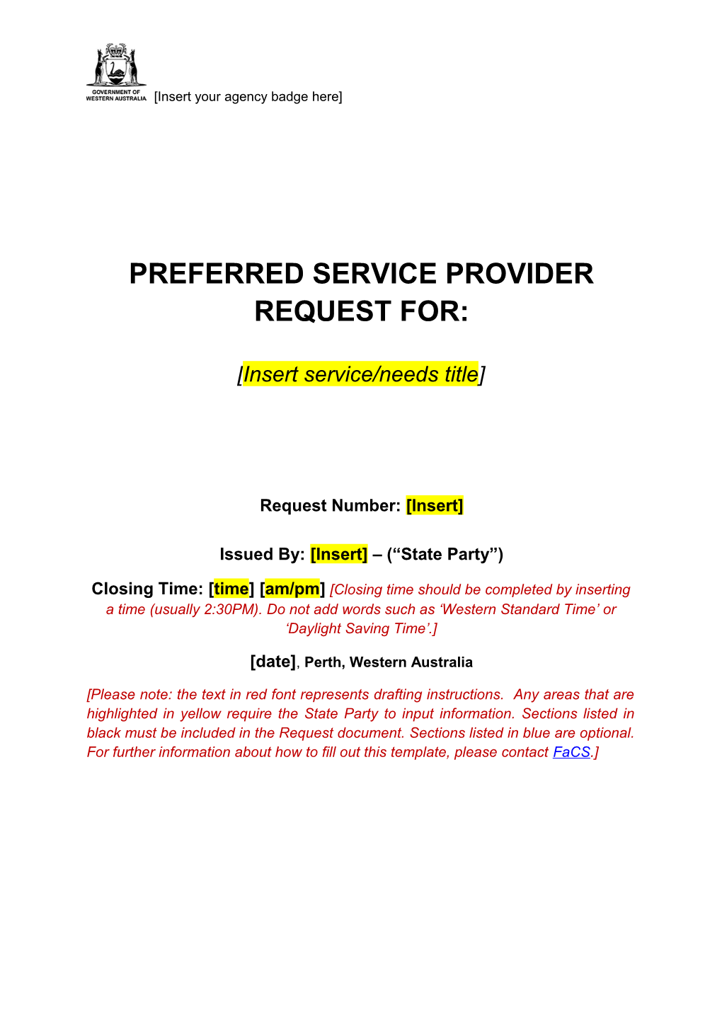Preferred Service Provider Request Template