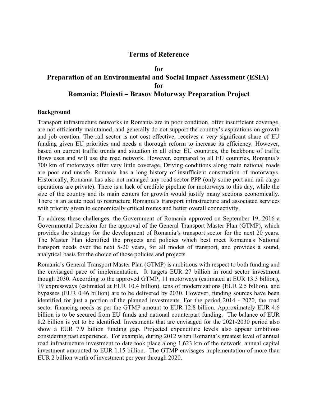 Preparation of an Environmental and Social Impact Assessment (ESIA)
