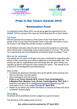 Pride in Our Carers Awards 2016