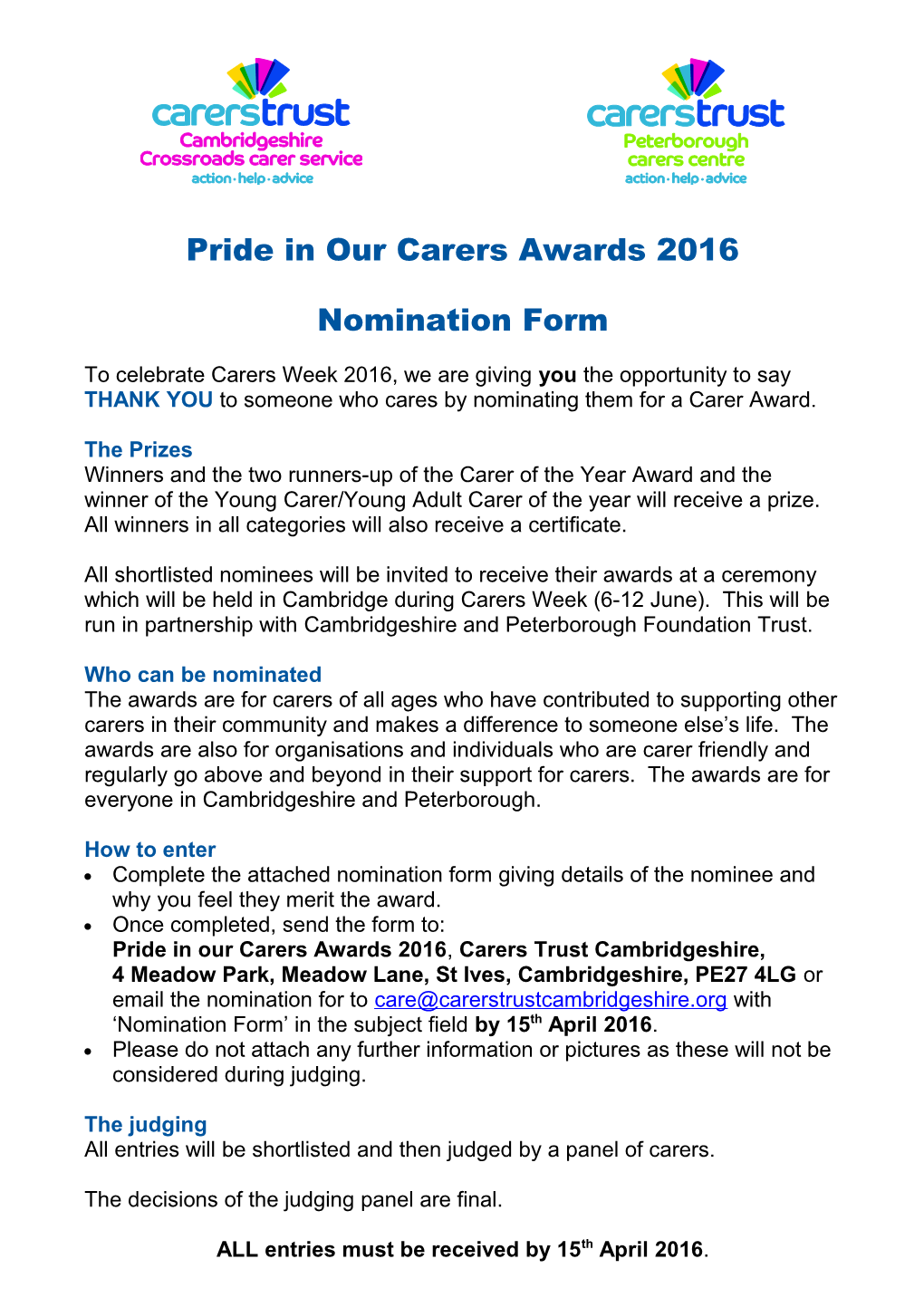 Pride in Our Carers Awards 2016