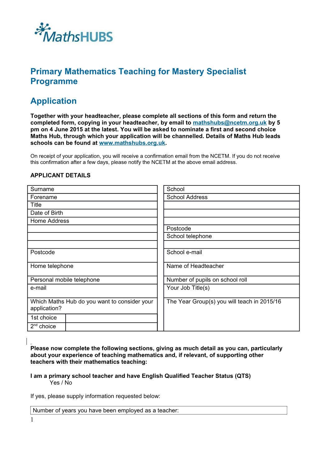 Primary Mathematics Teaching for Mastery Specialist Programme