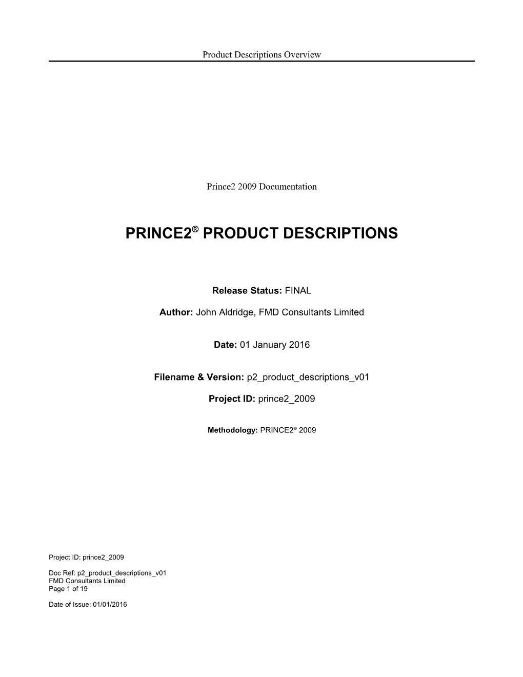 Prince2 Product Descriptions