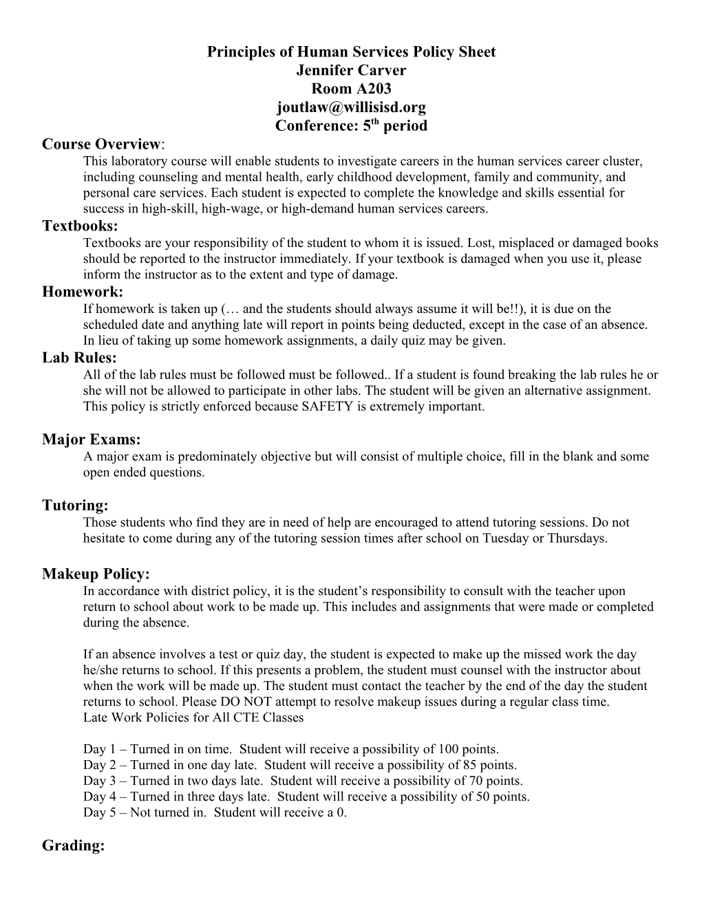 Principles of Human Services Policy Sheet