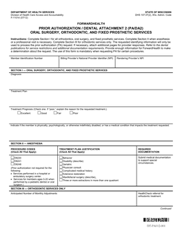Prior Authorization / Dental Attachment 2 (Pa/Da2) Oral Surgery, Orthodontic, and Fixed