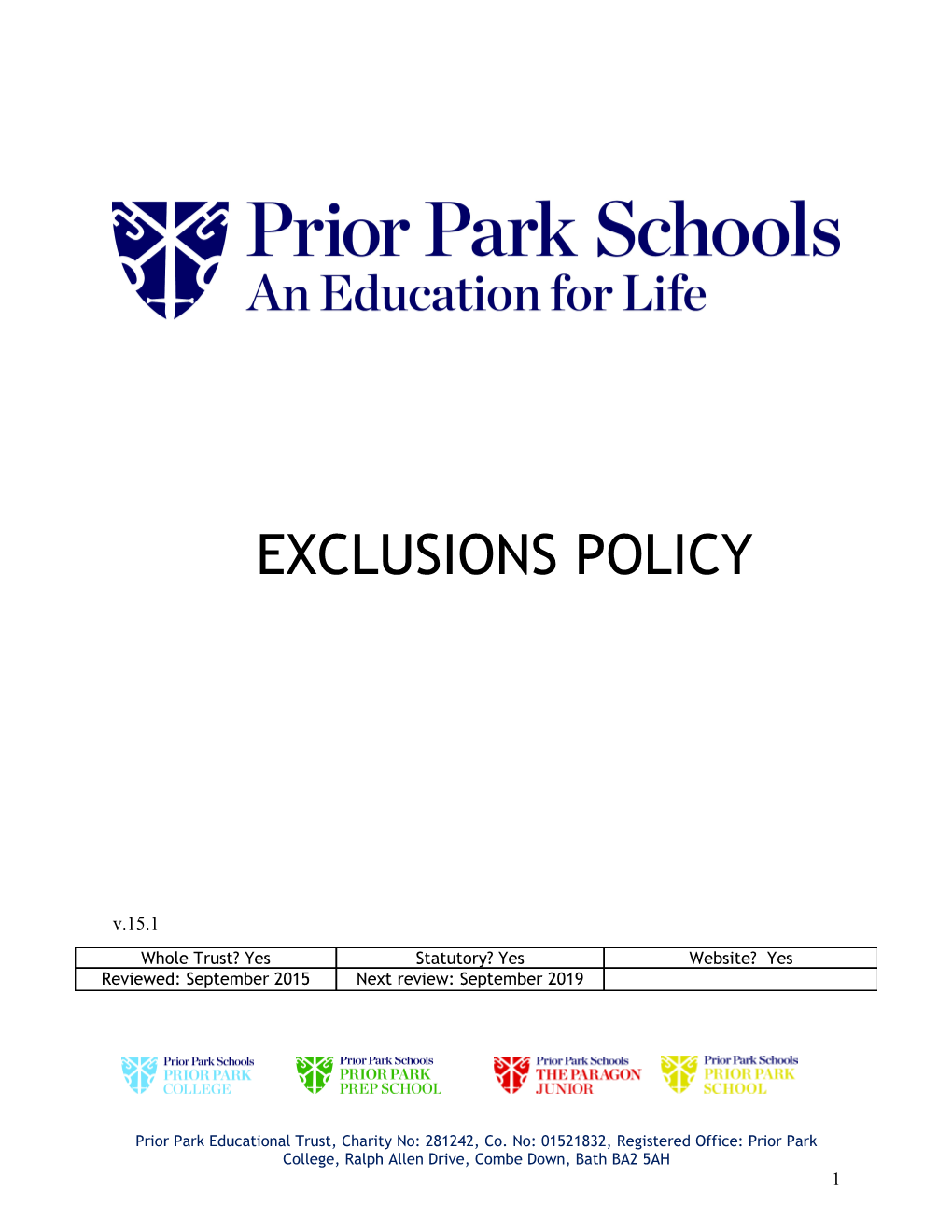 Prior Park Schools Exclusion Policy