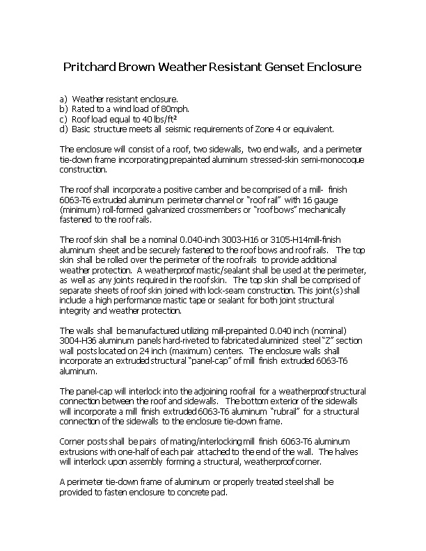 Pritchard Brown Weather Resistant Genset Enclosure