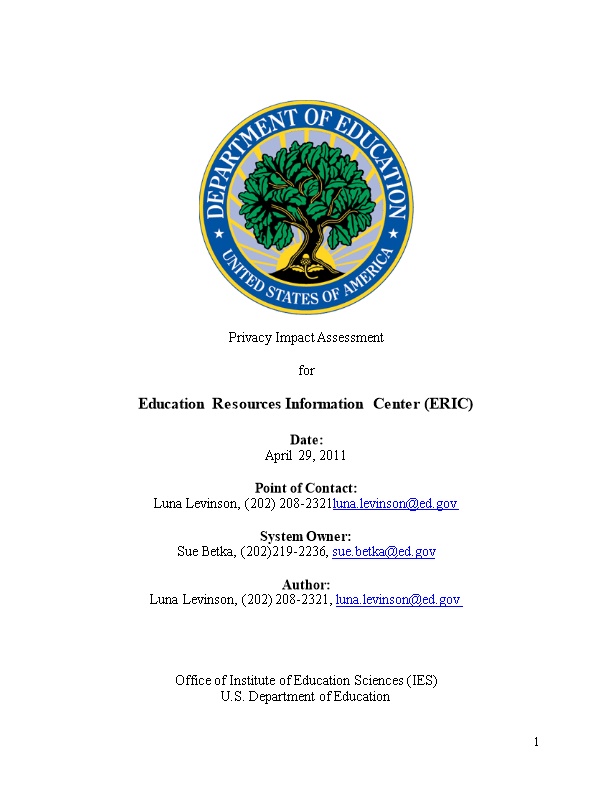 Privacy Impact Assessment for Education Resources Information Center (ERIC)