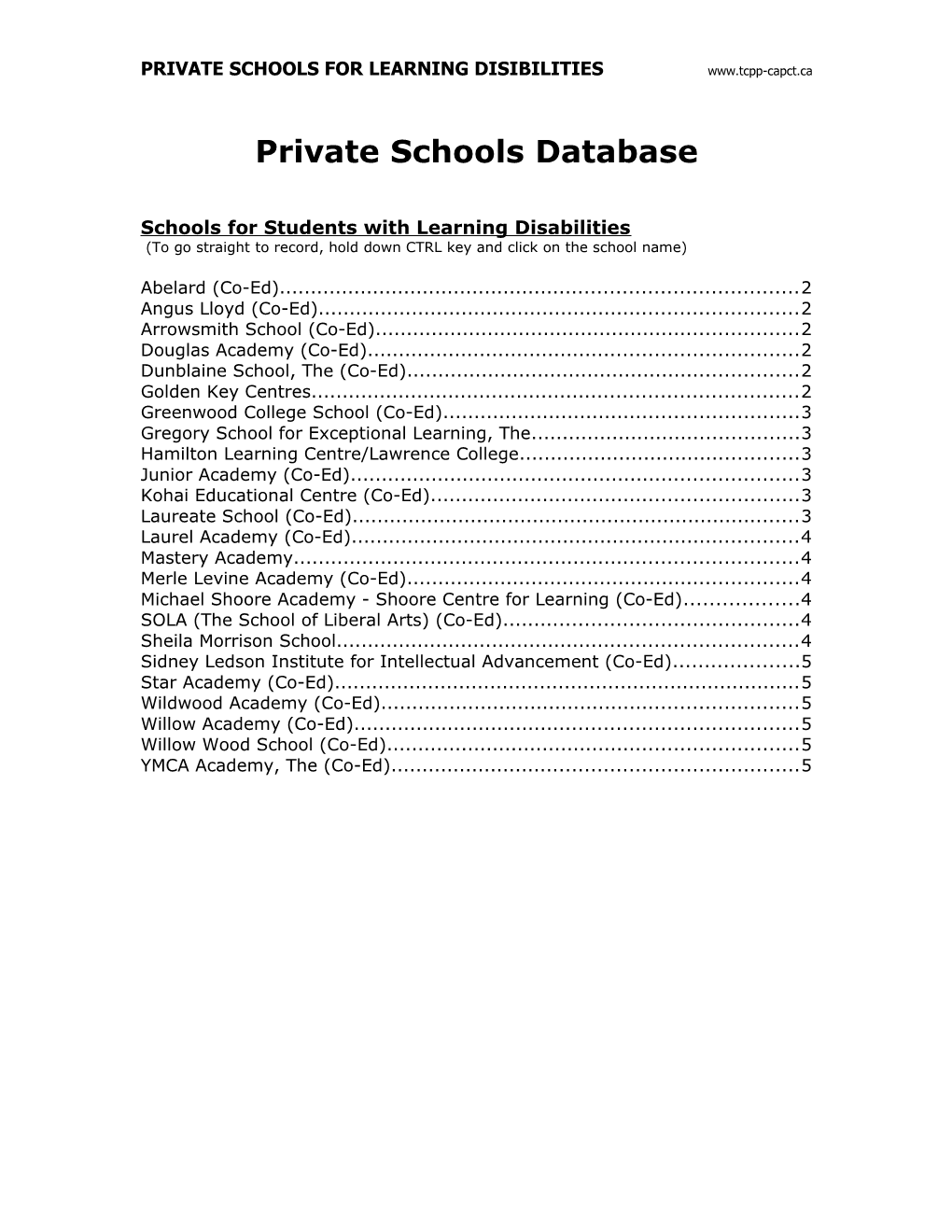 Private Schools Database