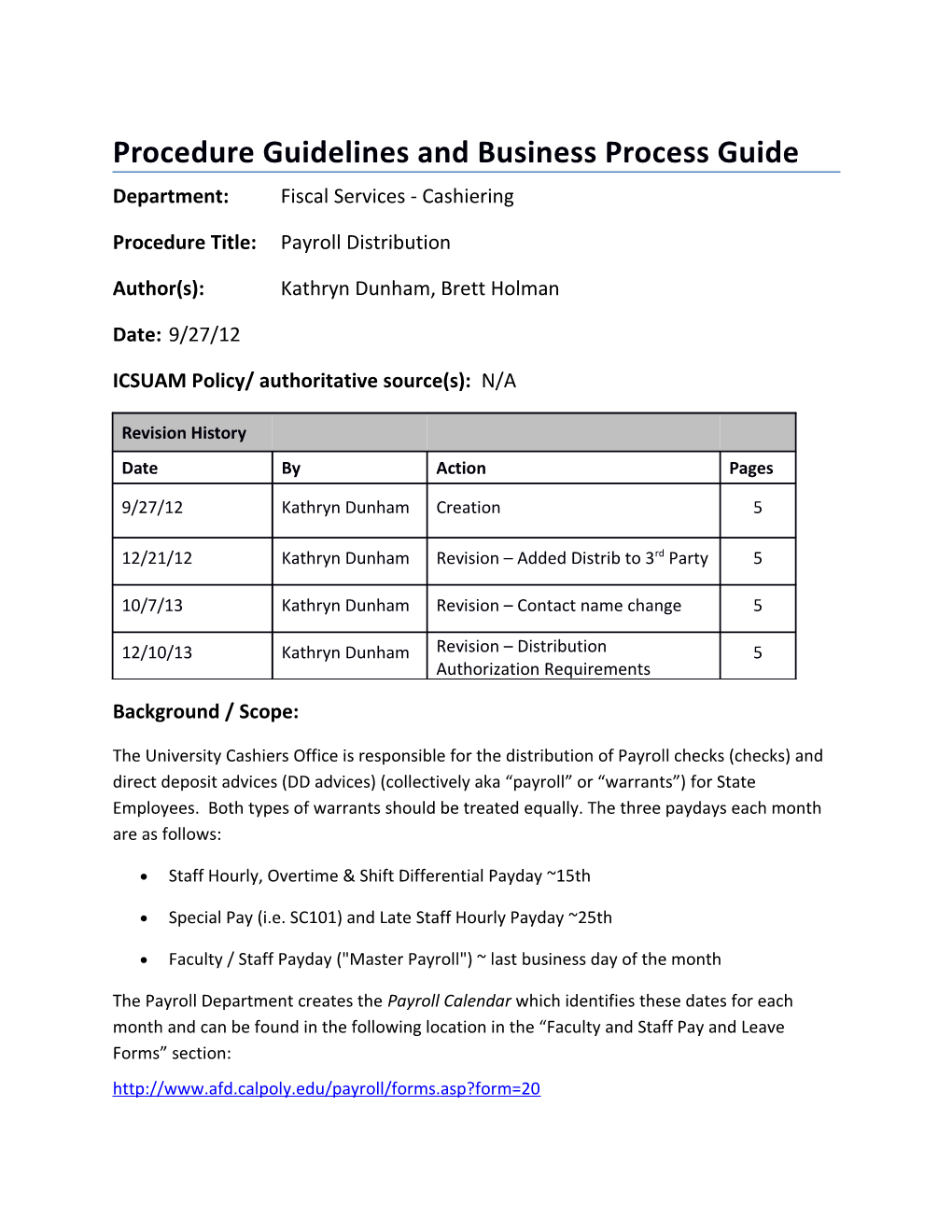 Procedure Guidelines and Business Process Guide