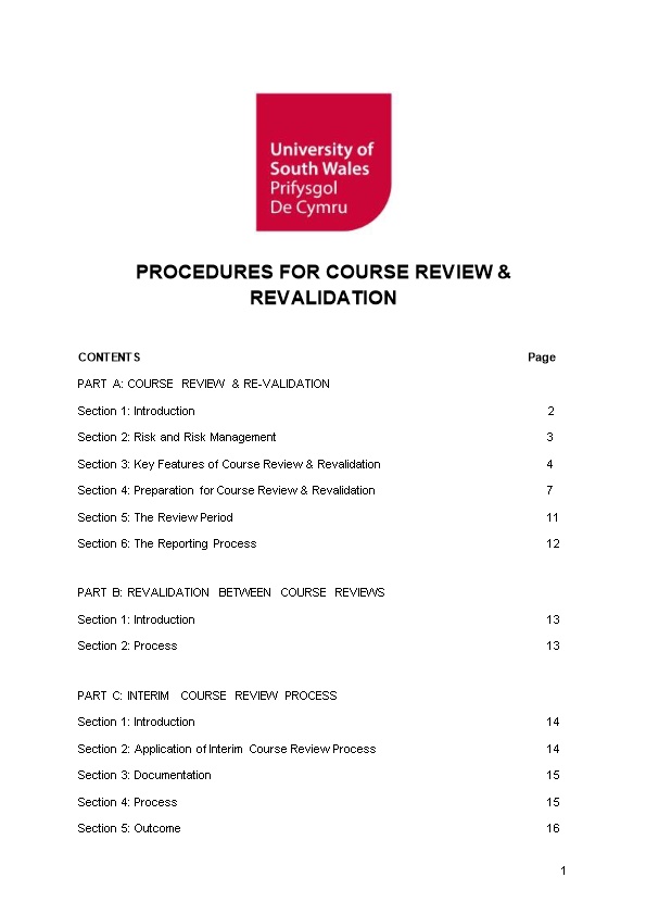 Procedures for Course Review & Revalidation