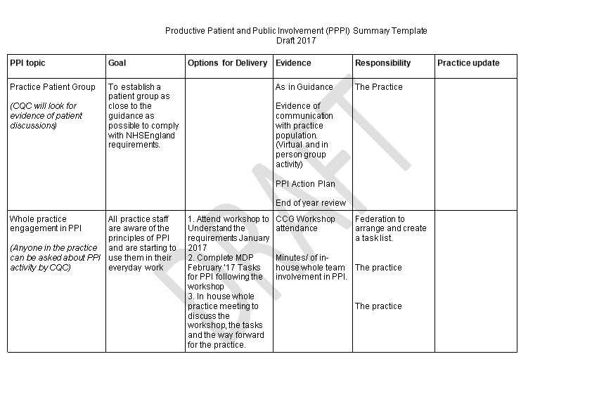 Productive Patient and Public Involvement (PPPI) Summary Template