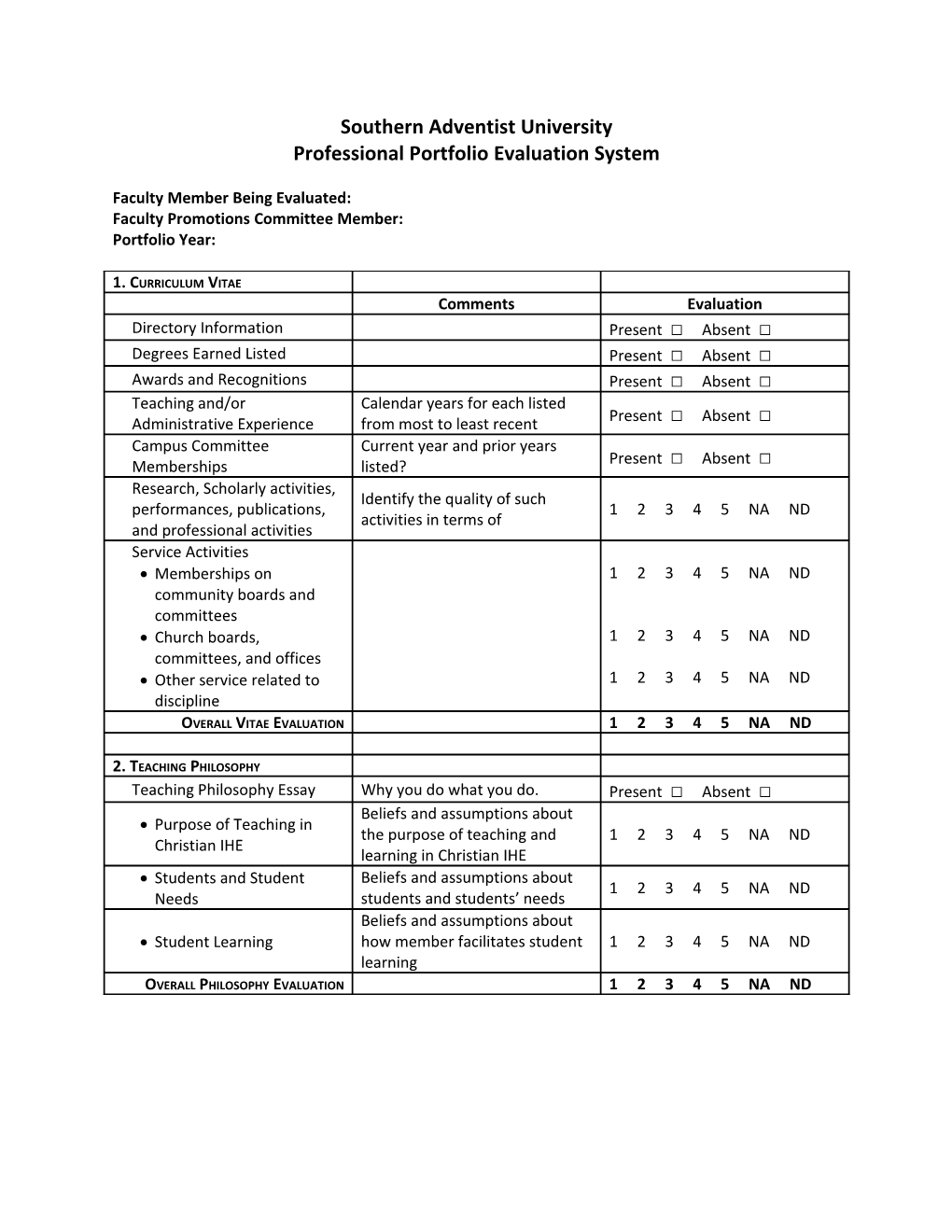 Professional Portfolio Evaluation System