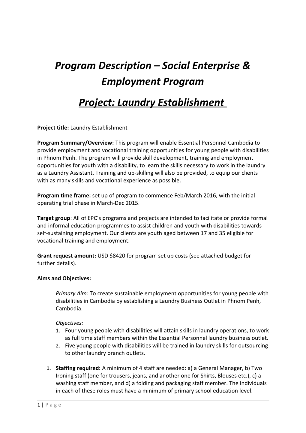 Program Description Social Enterprise & Employment Program