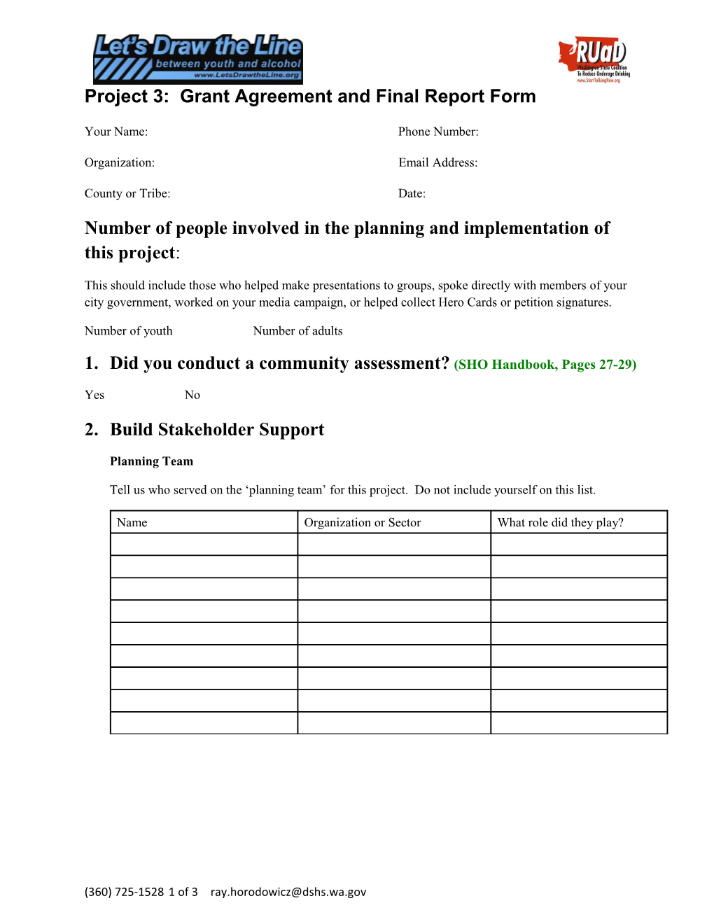 Project 3: Grant Agreement and Final Report Form