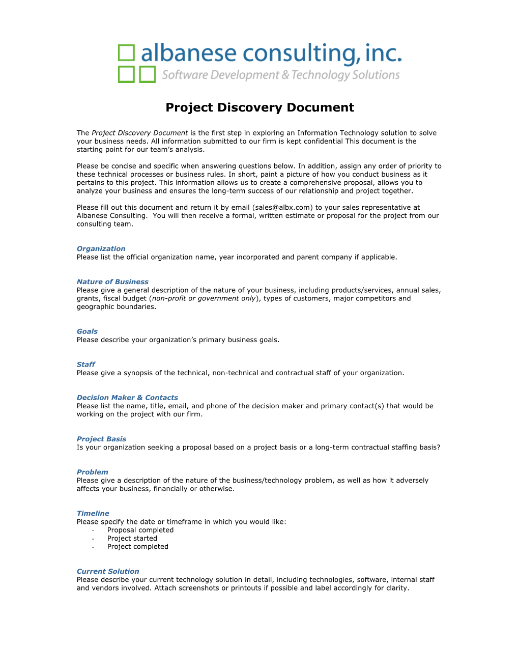 Project Discovery Document