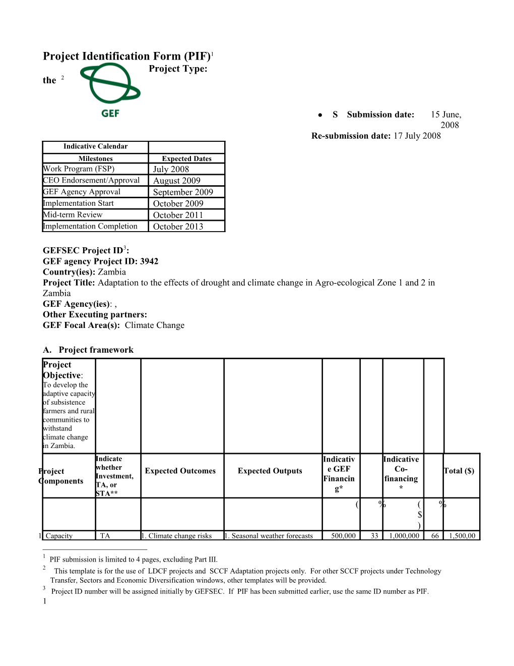 Project Identification Form (PIF) 1