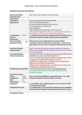 Project Name - Executive Summary and Checklist