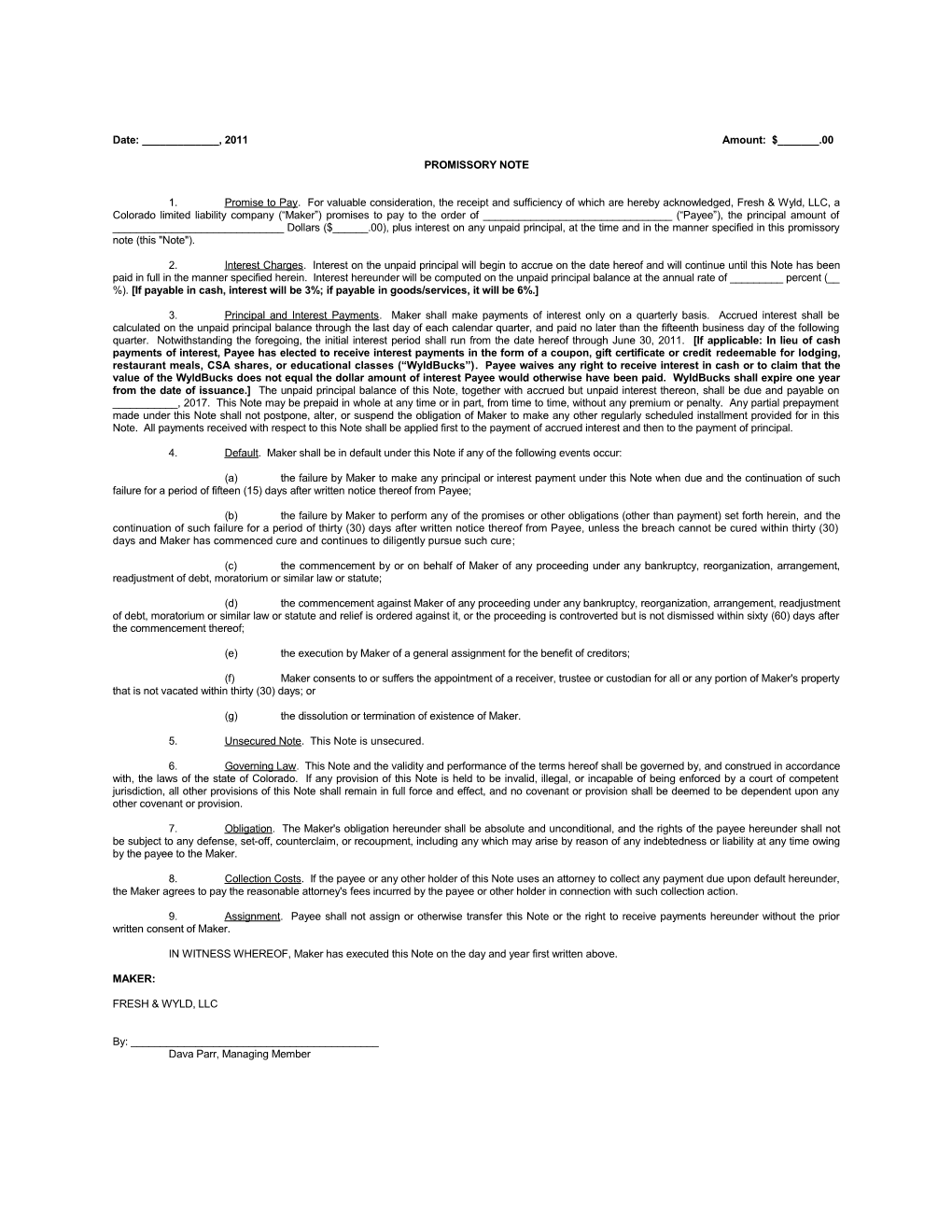 Promissory Note (Short Form) (238401;1)