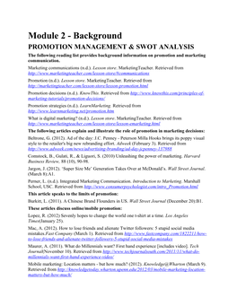 Promotion Management & Swot Analysis