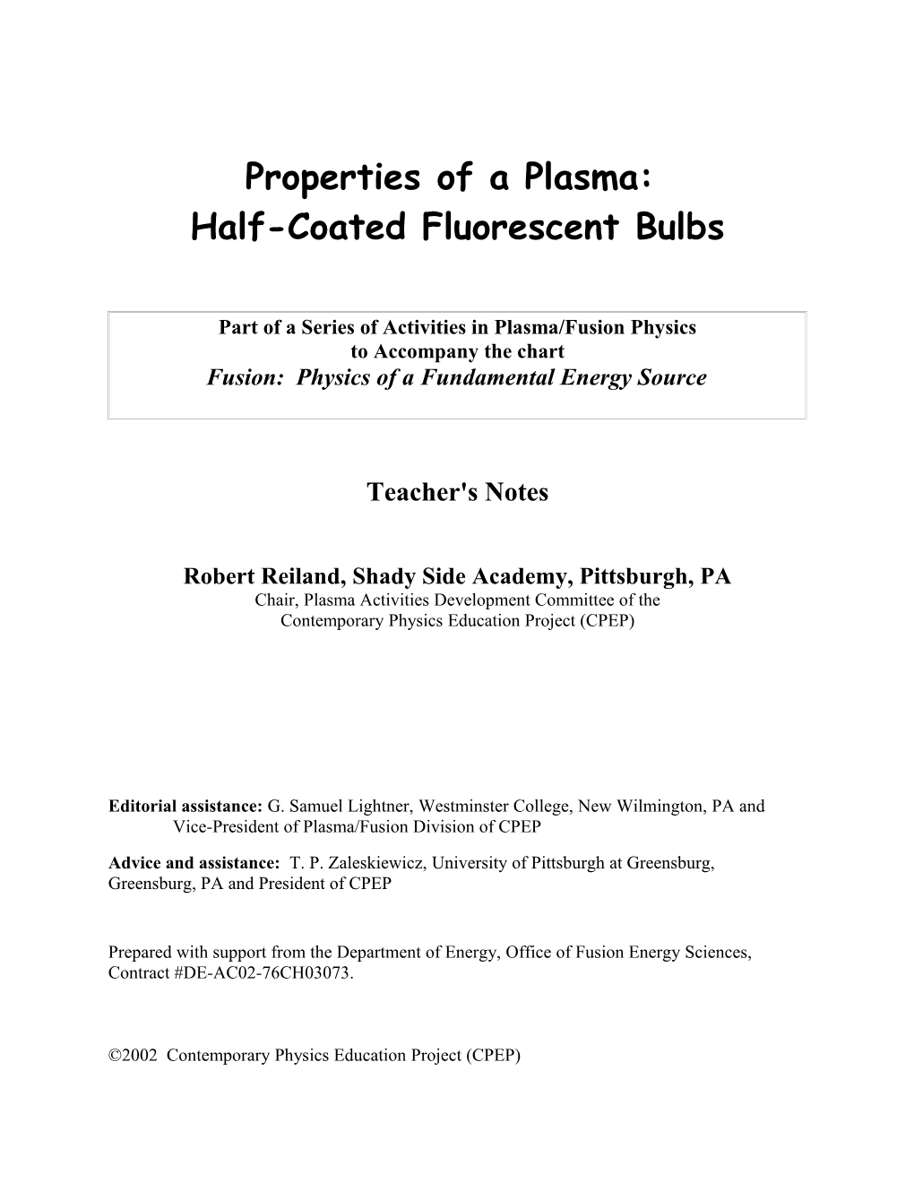 Properties of a Plasma