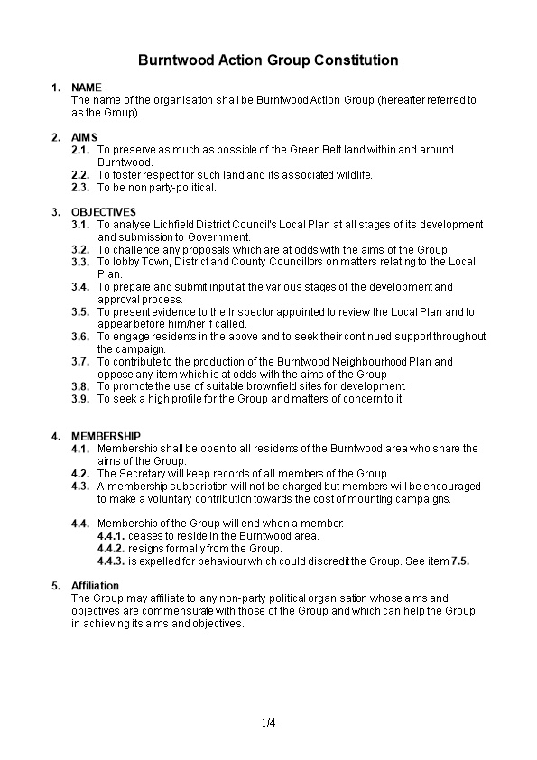 Proposed Constitution of Burntwood Action Group