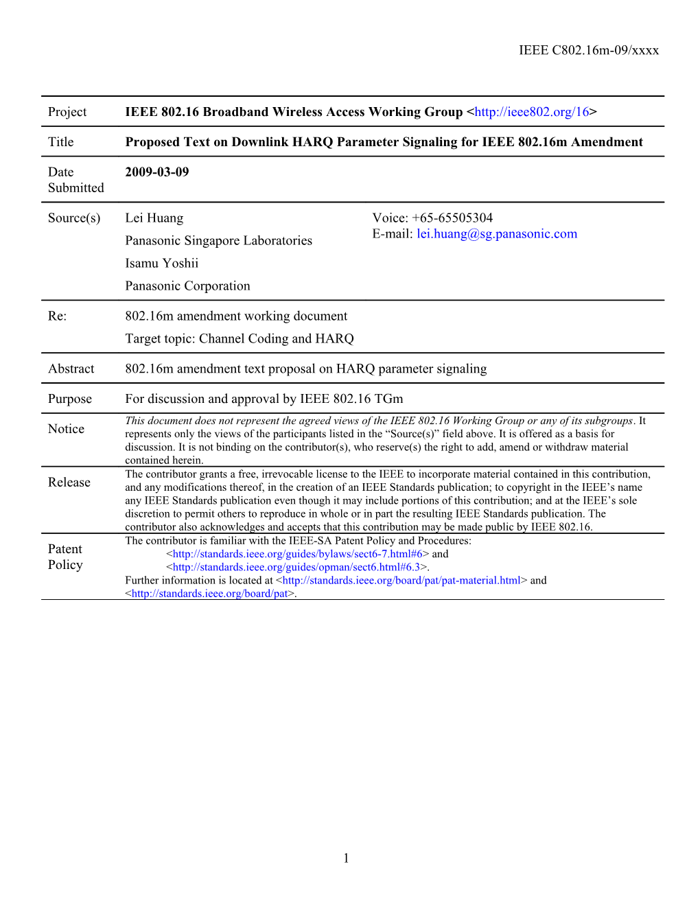 Proposed Text on Downlink HARQ Parameter Signaling for IEEE 802.16M Amendment