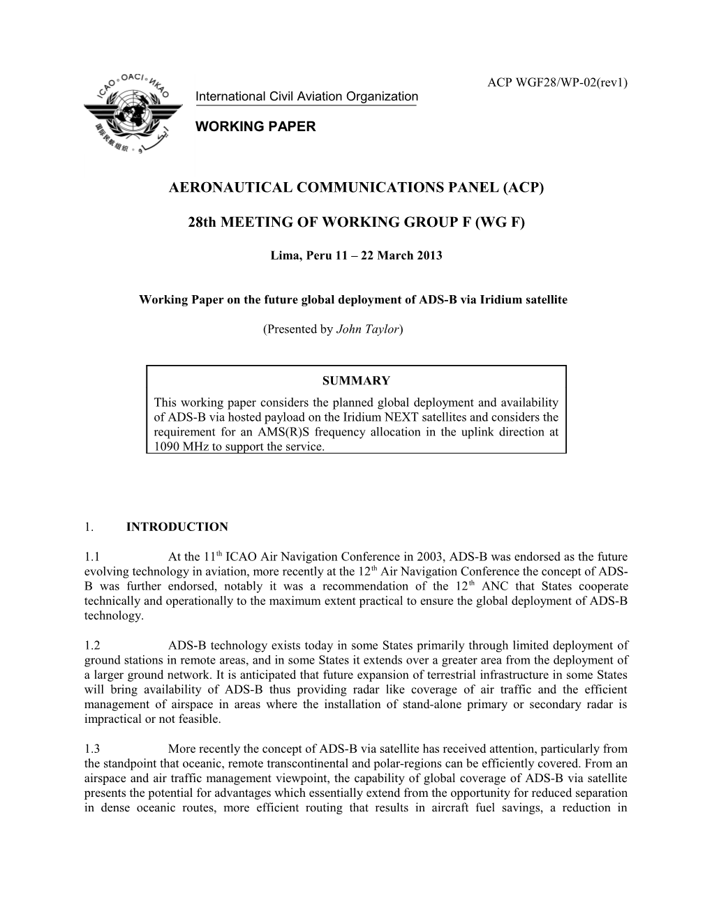 Proposed Updates to the Working Document Towards a Preliminary Draft New Report ITU-R M