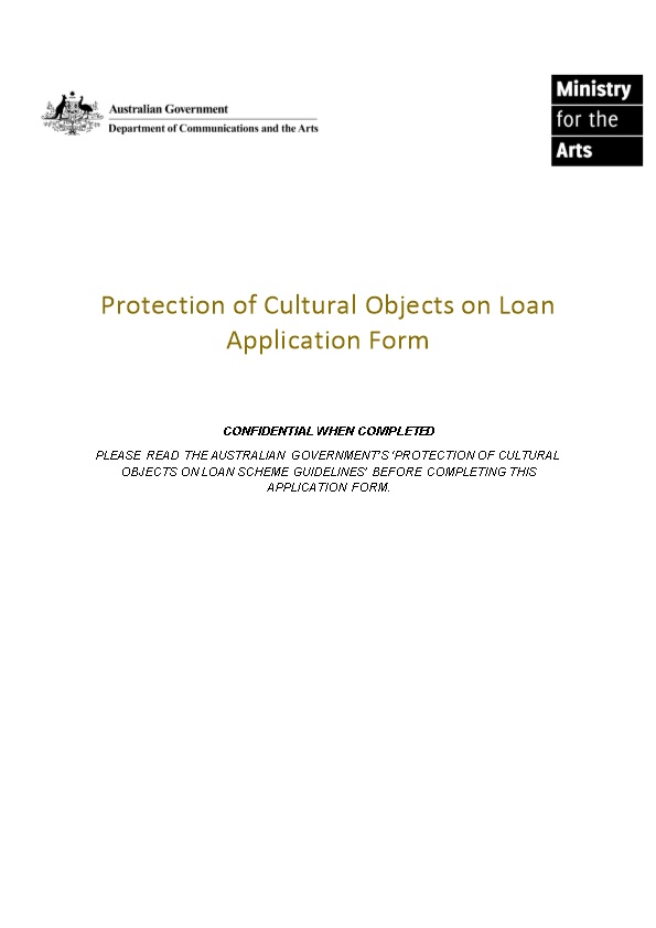 Protection of Cultural Objects on Loan Application Form