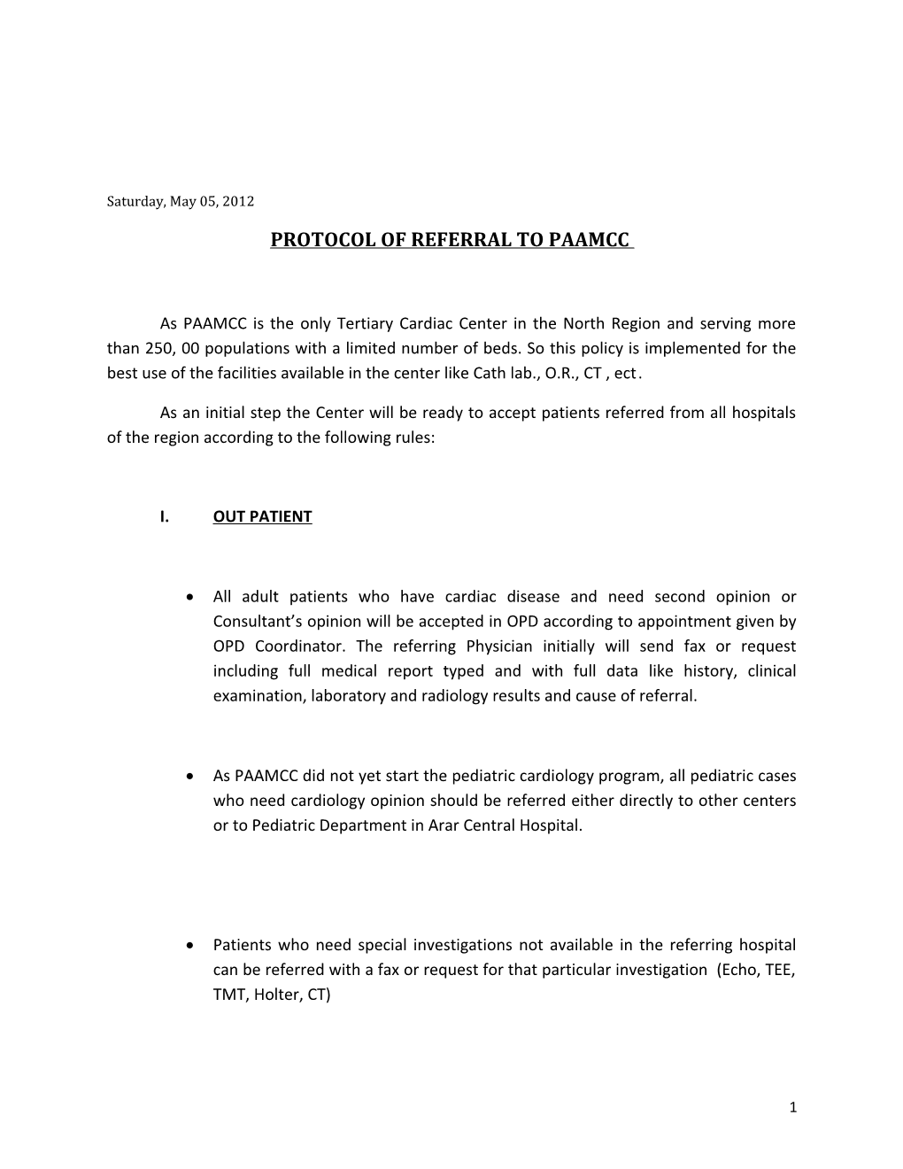 Protocol of Referral to Paamcc
