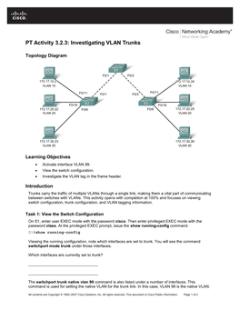 PT Activity 3.2.3: Investigating VLAN Trunks