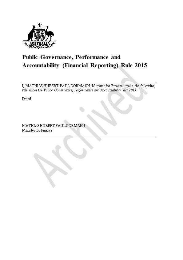 Public Governance, Performance and Accountability (Financial Reporting) Rule2015