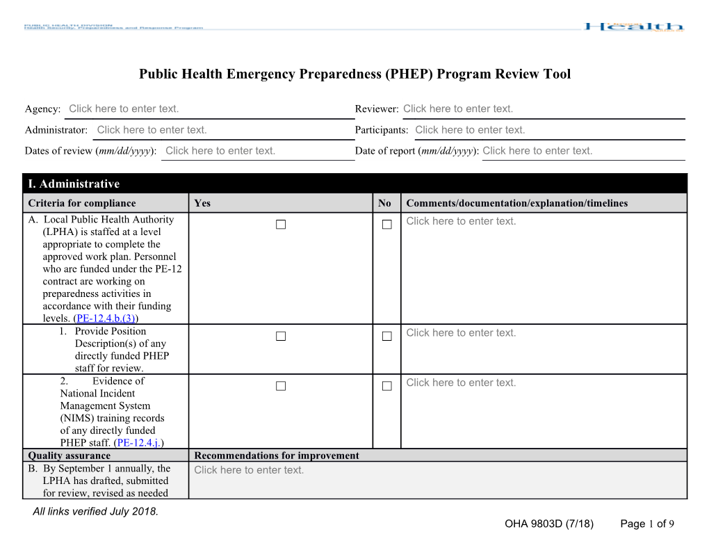 Public Health Emergency Preparedness (PHEP) Program Review Tool