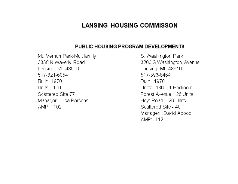 Public Housing Program Developments