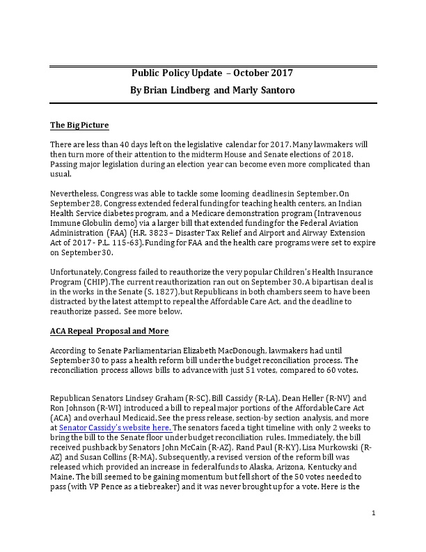 Public Policy Update October 2017