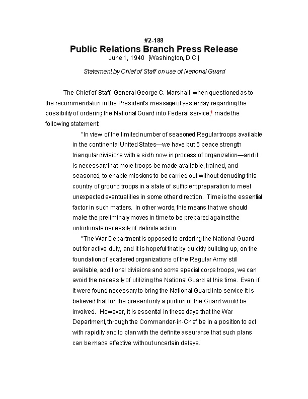 Public Relations Branch Press Release