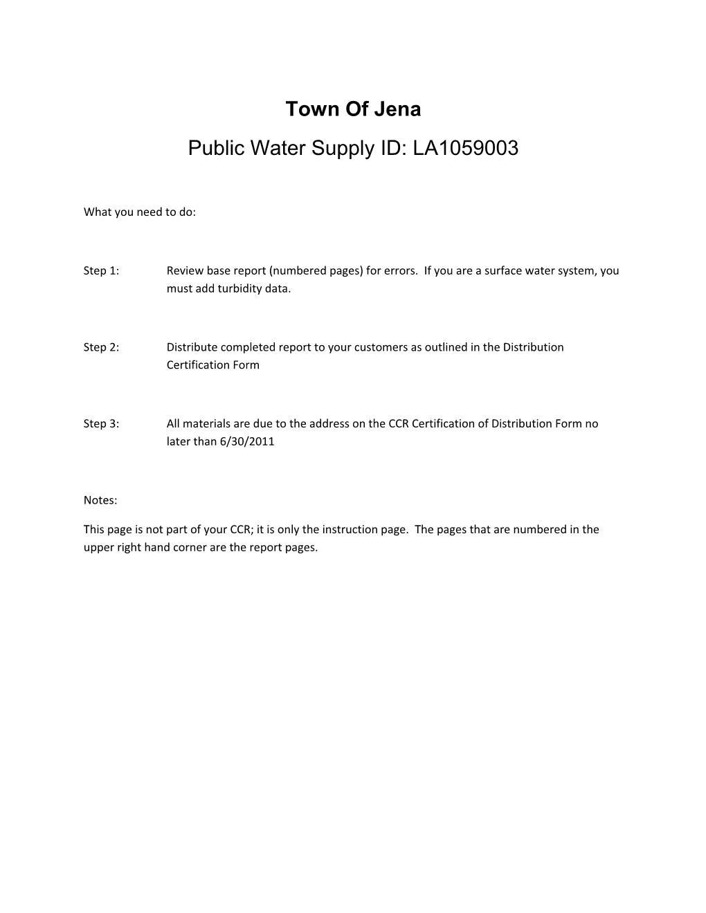 Public Water Supply ID: LA1059003