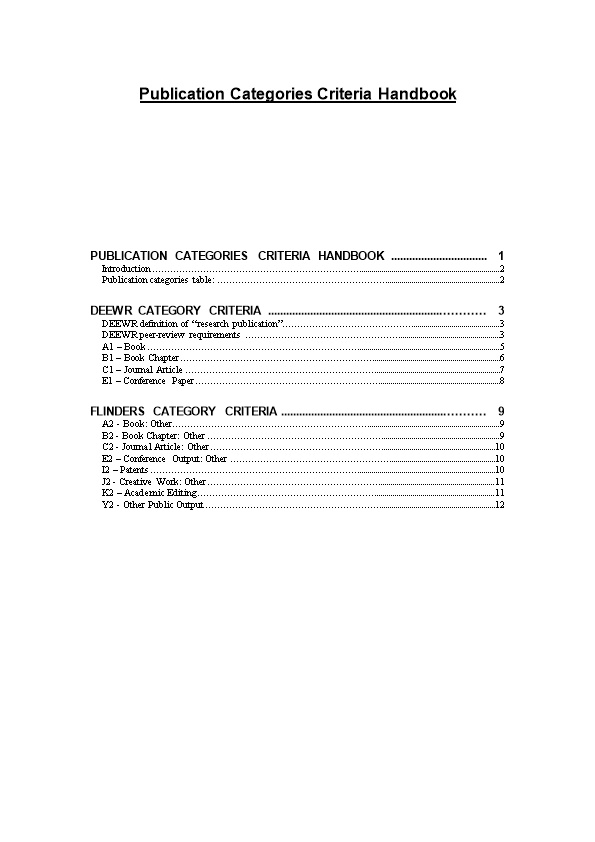 Publication Categories Criteria Handbook