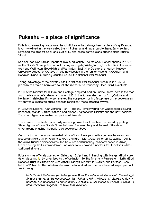 Pukeahu a Place of Significance