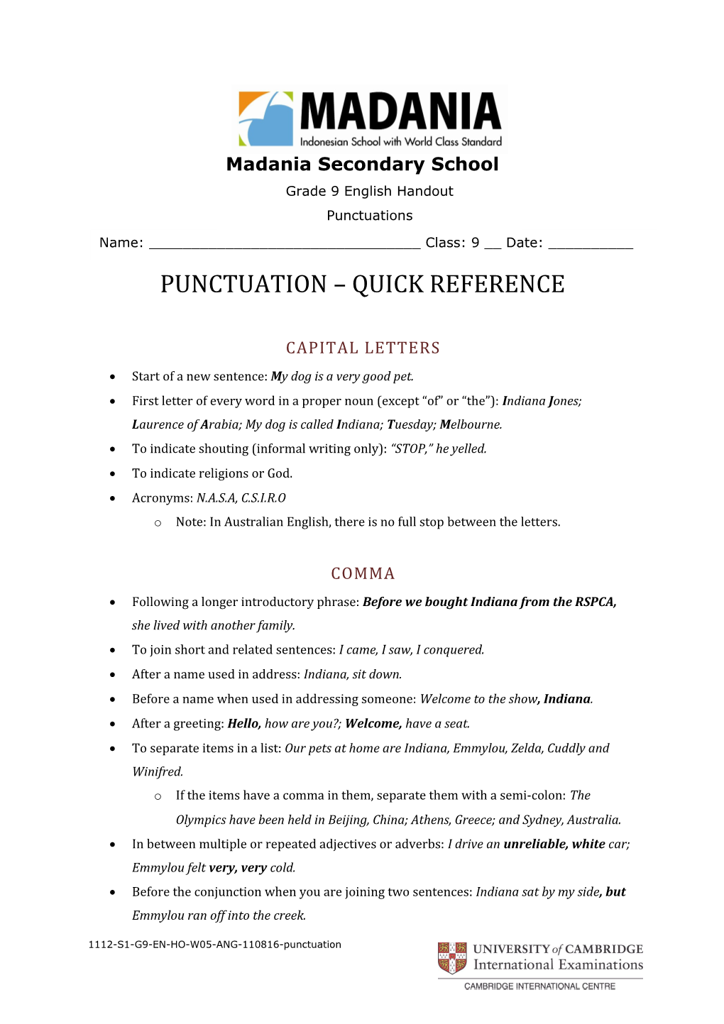 Punctuation Quick Reference