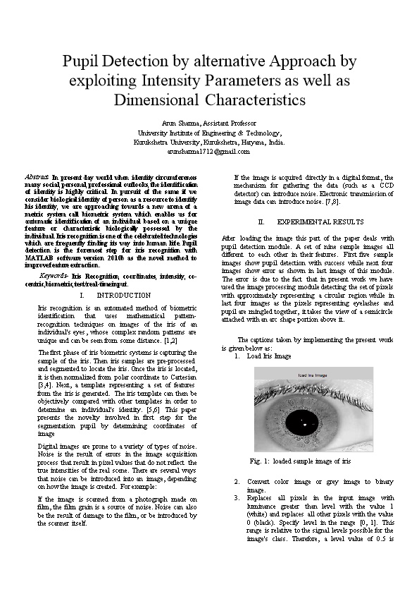 Pupil Detection by Alternative Approach by Exploiting Intensity Parameters As Well As