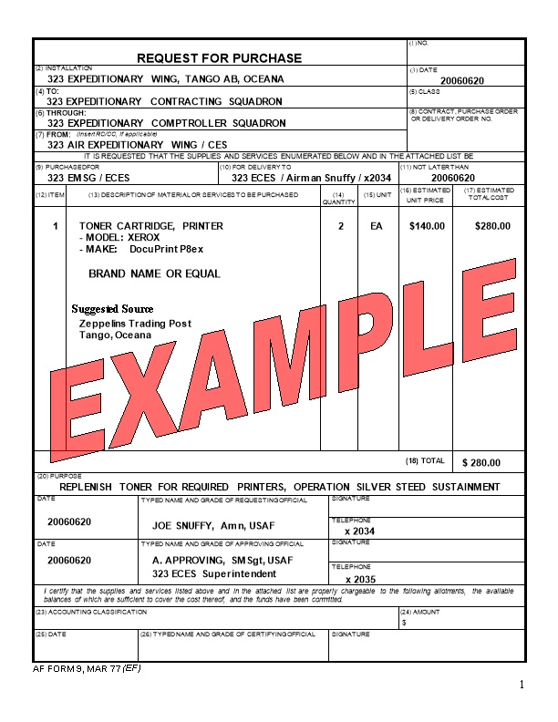 Purchase Request (Air Force Form 9)