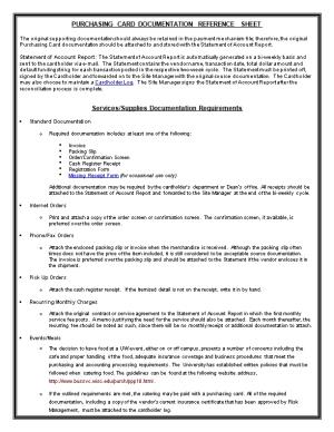 Purchasing Card Documentation Reference Sheet