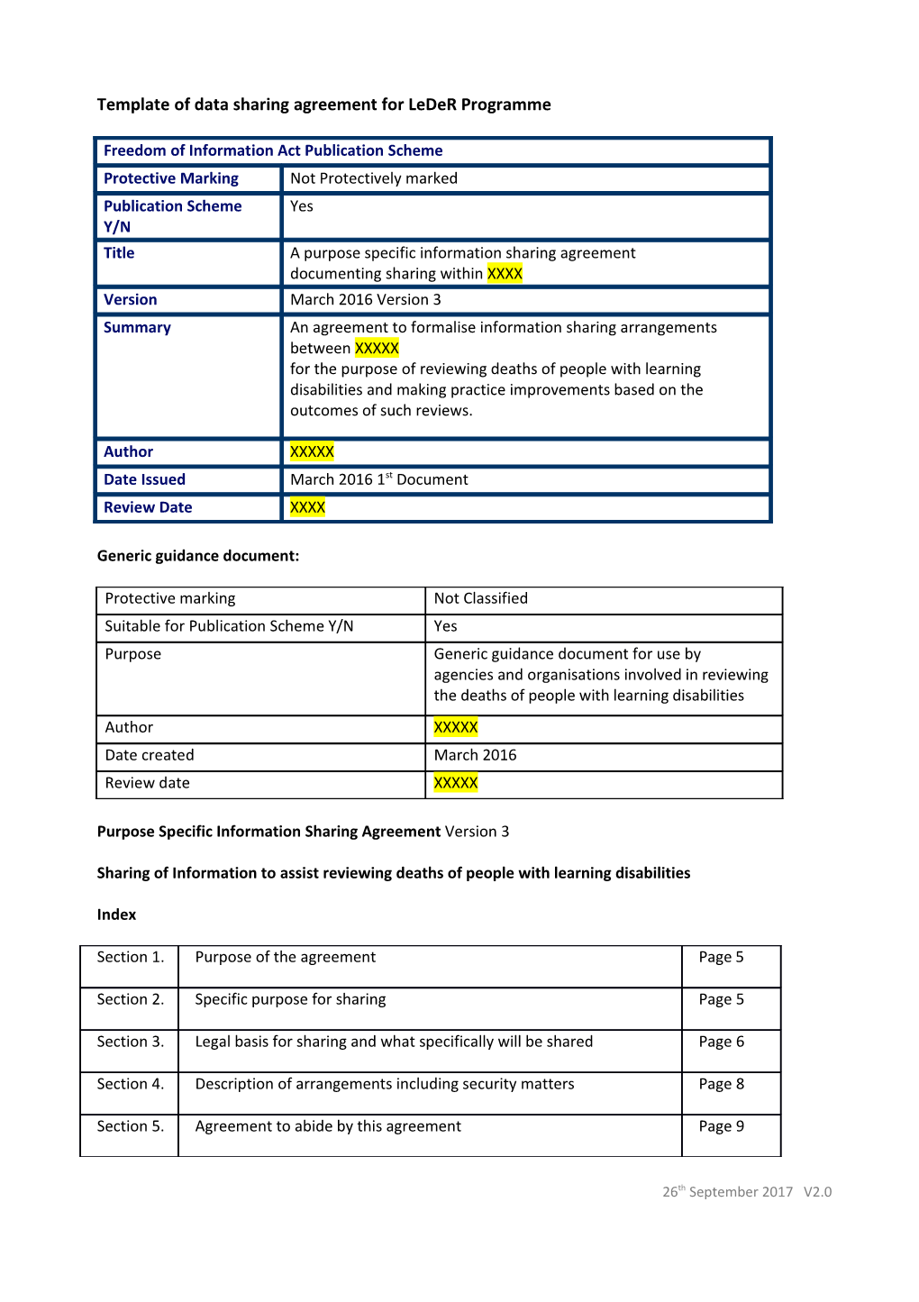 Purpose Specific Agreement Template for Information Sharing