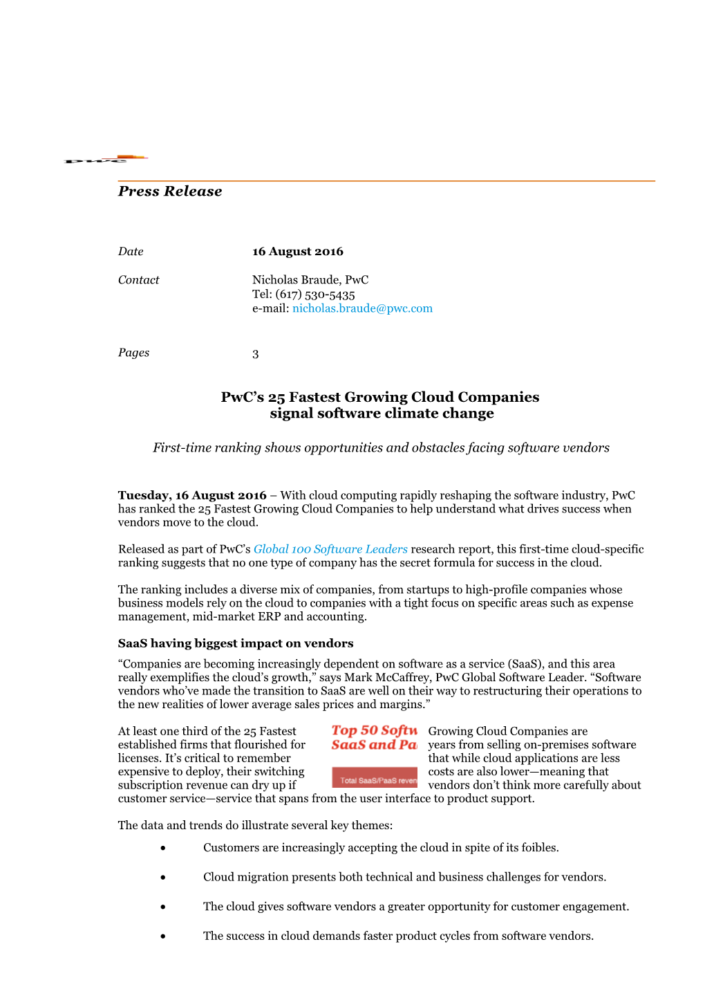Pwc S 25 Fastest Growing Cloud Companies Signal Software Climate Change