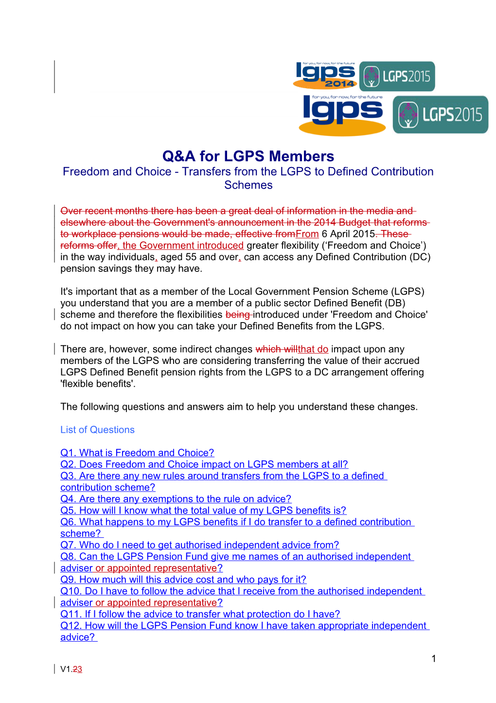 Q&A for LGPS Members