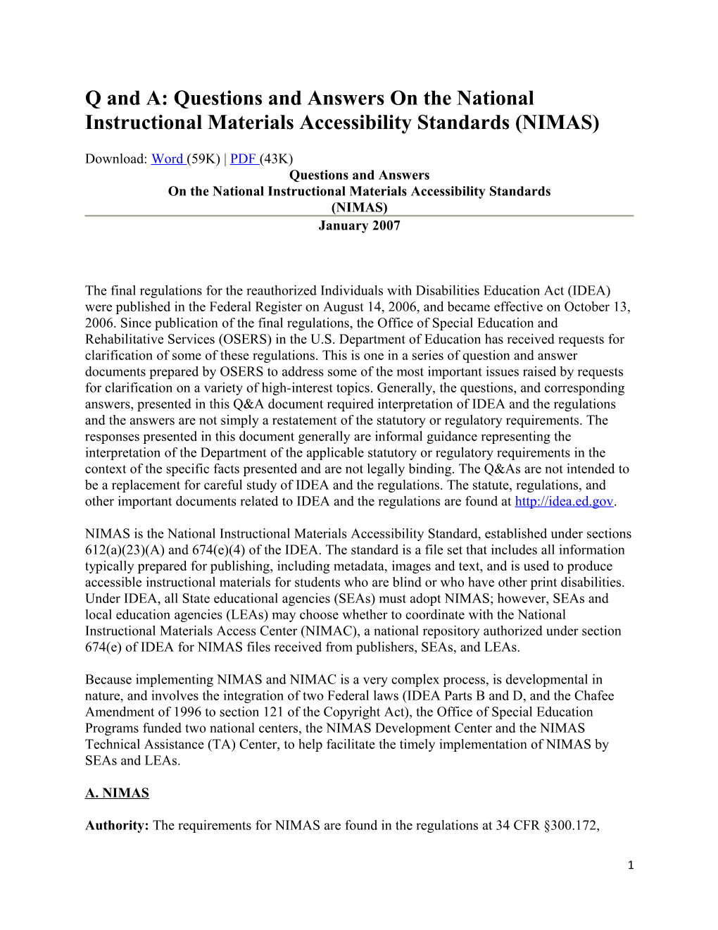 Q and A: Questions and Answers on the National Instructional Materials Accessibility Standards