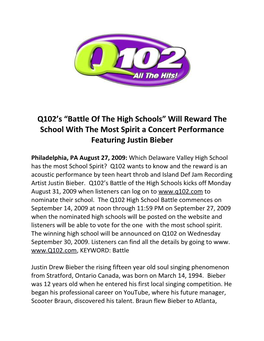 Q102 S Battle of the High Schools Will Reward the School with the Most Spirit a Concert
